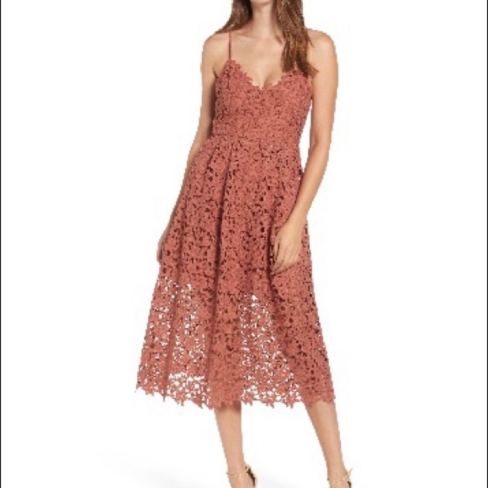 ASTR the Label Coral Cedar Eyelet Lace Midi Dress